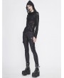 Devil Fashion Black Gothic Punk Asymmetric Long Sleeve Hooded Top for Women