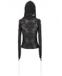 Devil Fashion Black Gothic Punk Asymmetric Long Sleeve Hooded Top for Women