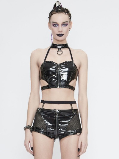 Devil Fashion Black Gothic Punk PU Leather Sexy Corset Top for Women