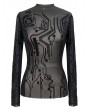 Devil Fashion Black Gothic Punk Sexy Net Long Sleeve T-Shirt for Women