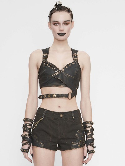 Devil Fashion Brown Steampunk Do Old Vest Top for Women