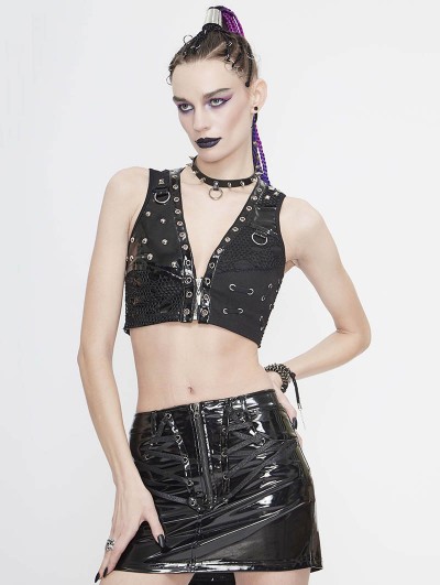 Devil Fashion Black Gothic Punk Metal Short Vest Top for Women