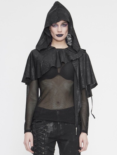 Devil Fashion Black Gothic Asymmetrical Hooded Short Cape for Women