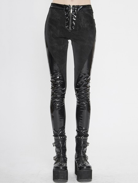 Devil Fashion Black Gothic Punk PU Leather Long Trousers for Women ...