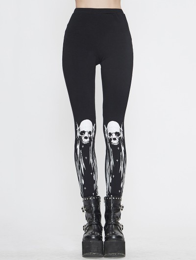 Devil Fashion Black Gothic Punk Skull Pattern Long Legging for Women