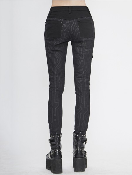 Devil Fashion Black Gothic Punk Long Slim Trousers for Women ...