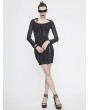 Devil Fashion Black Sexy Gothic Punk Long Sleeve Short Dress