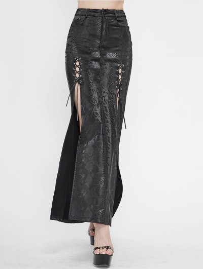 Devil Fashion Black Sexy Gothic Punk High Split Long Skirt