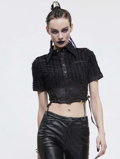Devil Fashion Black Sexy Gothic Punk Short Sleeve Shirt for Women