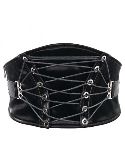 Devil Fashion Black Gothic PU Leather Wide Waistband for Women