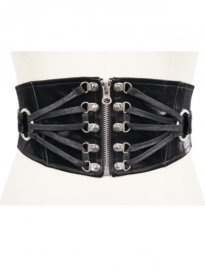 Devil Fashion Black Gothic Punk PU Leather Wide Waistband for Women