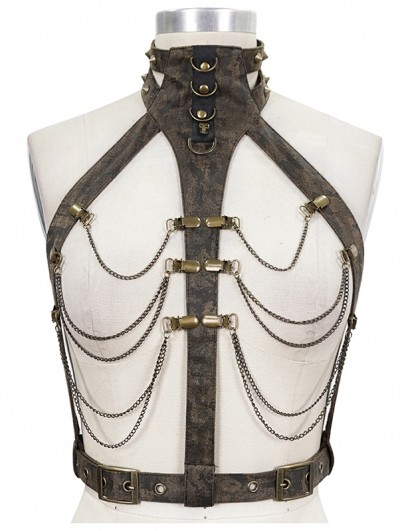 Devil Fashion Brown Steampunk Chain Harness Belt for Women