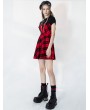 Punk Rave Black and Red Plaid Fake Two-Pieces Daily Wear Gothic Grunge Short Dress
