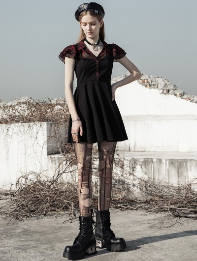 Punk Rave Black and Red Street Fashion Daily Wear Gothic Grunge Short Dress