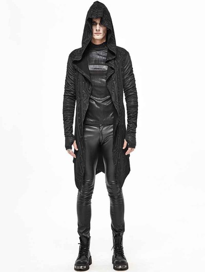 Devil Fashion Black Gothic Punk Hooded Long Trench Coat for Men