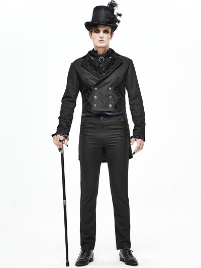 Devil Fashion Black Vintage Gothic Party Double-Breasted Tail Coat for Men