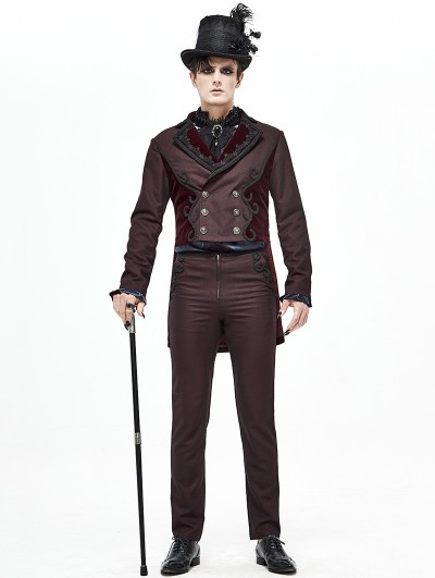 Devil Fashion Dark Red Vintage Gothic Party Double-Breasted Tail Coat for Men