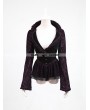 Punk Rave Purple Gothic Two-Tone Plain Flocking Mesh Long Sleeves Outfit for Women