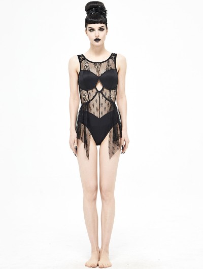 Devil Fashion Black Gothic Lace One-Piece Swimsuit