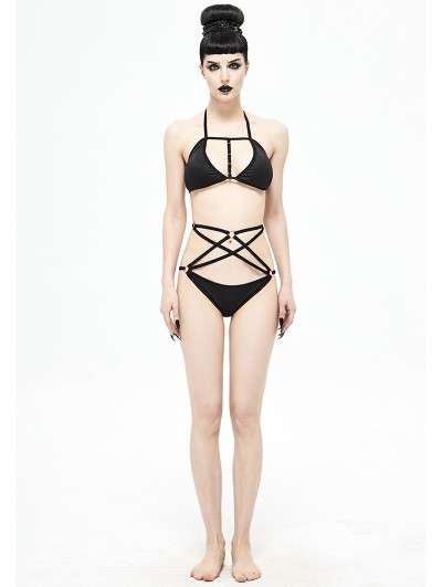 Devil Fashion Black Gothic Sexy Two-Piece Bikini Set