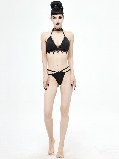 Devil Fashion Black Gothic Sexy Lace Two-Piece Swimsuit Set