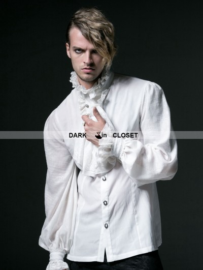 Punk Rave White Gothic Long Sleeves Chiffon Emnossing Blouse for Men