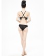 Devil Fashion Black Gothic Sexy Tassel Two-Piece Bikini Set