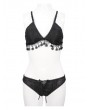 Devil Fashion Black Gothic Sexy Tassel Two-Piece Bikini Set