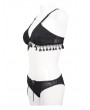 Devil Fashion Black Gothic Sexy Tassel Two-Piece Bikini Set