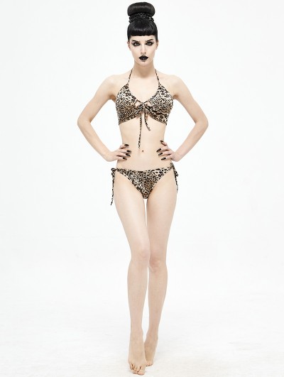 Devil Fashion Leopard Gothic Sexy Two-Piece Bikini Set