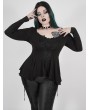 Punk Rave Black Gothic Lace Long Sleeve Irregular Plus Size T-Shirt for Women
