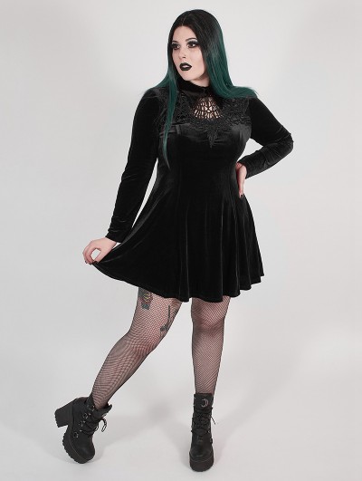 Punk Rave Black Gothic Velvet Dark Night Vines Short Plus Size Dress