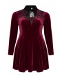 Punk Rave Wine Red Gothic Velvet Dark Night Vines Short Plus Size Dress