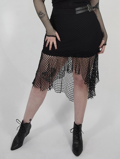 Punk Rave Black Gothic Punk Mesh Plus Size Fishtail Skirt ...