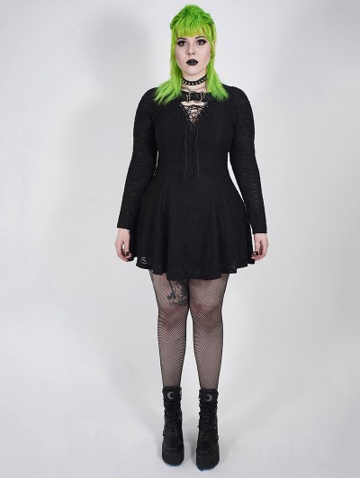 Punk Rave Black Gothic Punk Long Sleeve Short Plus Size Dress