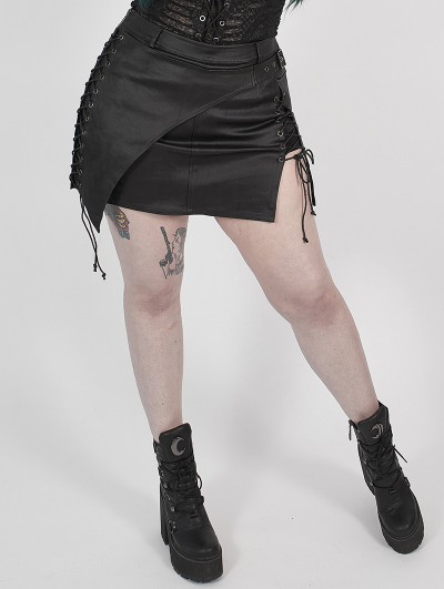 Punk Rave Black Gothic Punk PU Leather Irregular Plus Size Short Skirt