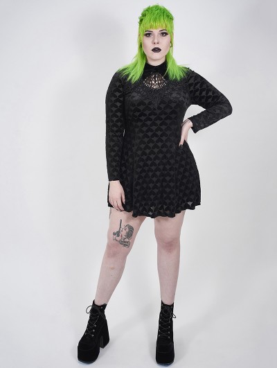 Punk Rave Black Gothic Velvet Heart Long Sleeve Short Plus Size Dress