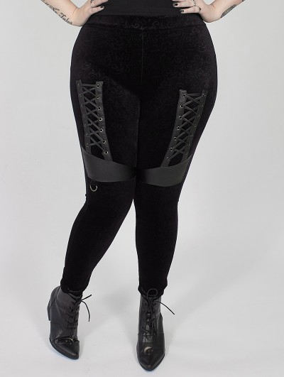 Punk Rave Black Gothic Punk Velvet Plus Size Leggings for Women