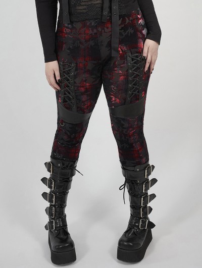 Punk Rave Red Plaid Gothic Punk Velvet Plus Size Leggings for Women