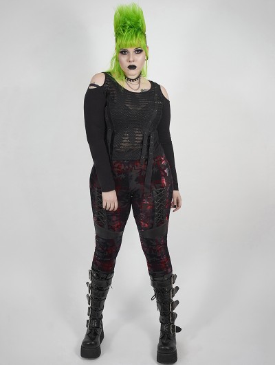 Punk Rave Red Plaid Gothic Punk Velvet Plus Size Leggings for Women 