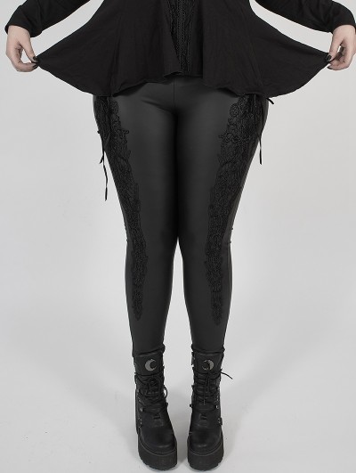 Punk Rave Black Gothic PU Leather Stretch Plus Size Legging for Women