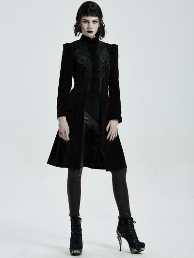 Punk Rave Black Vintage Gothic Velvet Mid Length Tail Coat for Women