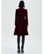 Punk Rave Dark Red Vintage Gothic Velvet Mid Length Tail Coat for Women