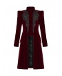 Punk Rave Dark Red Vintage Gothic Velvet Mid Length Tail Coat for Women