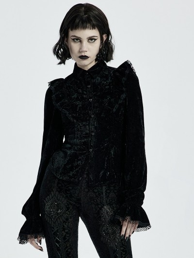 Punk Rave Black Gothic Gorgeous Velvet Long Sleeve Shirt for Women