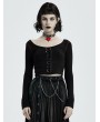 Punk Rave Black Gothic Punk Crop Long Sleeve Short T-Shirt for Women