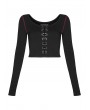 Punk Rave Black Gothic Punk Crop Long Sleeve Short T-Shirt for Women