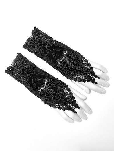 Punk Rave Black Gothic Velvet Lace Gloves for Women
