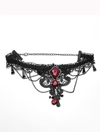 Punk Rave Black Lace Gothic Gem Necklace for Women