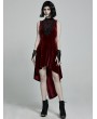 Punk Rave Red Retro Gothic Sexy Velvet High-Low Sleeveless Dress